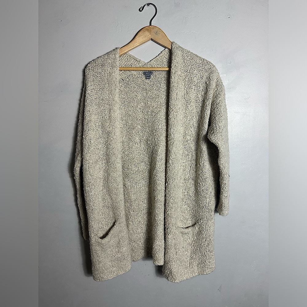 Aerie Chunky Knit Wool Alpaca Blend Cream Open Front Cardigan Pockets